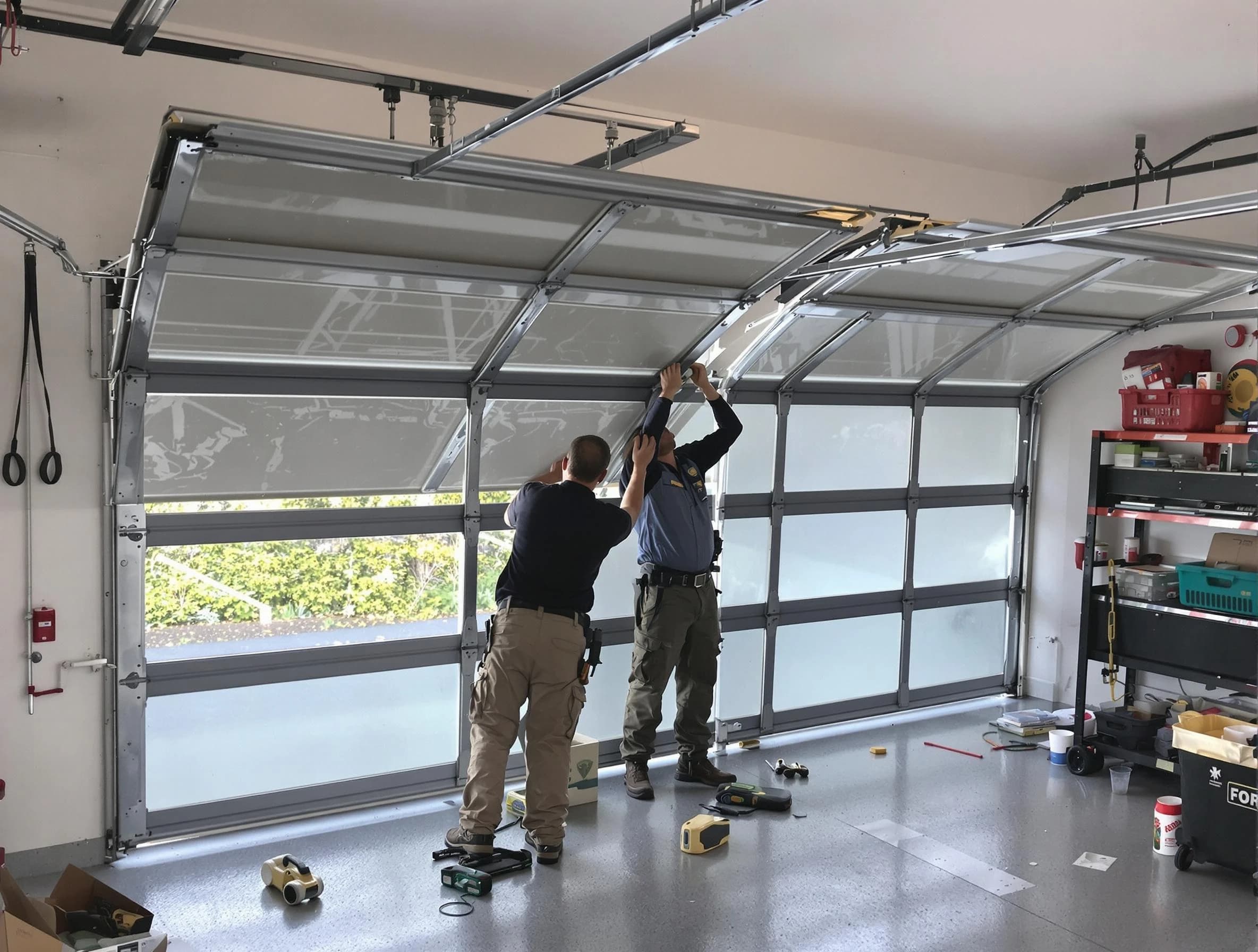 Fairfield Plantation Garage Door Repair expert performing precise panel replacement on Fairfield Plantation garage door