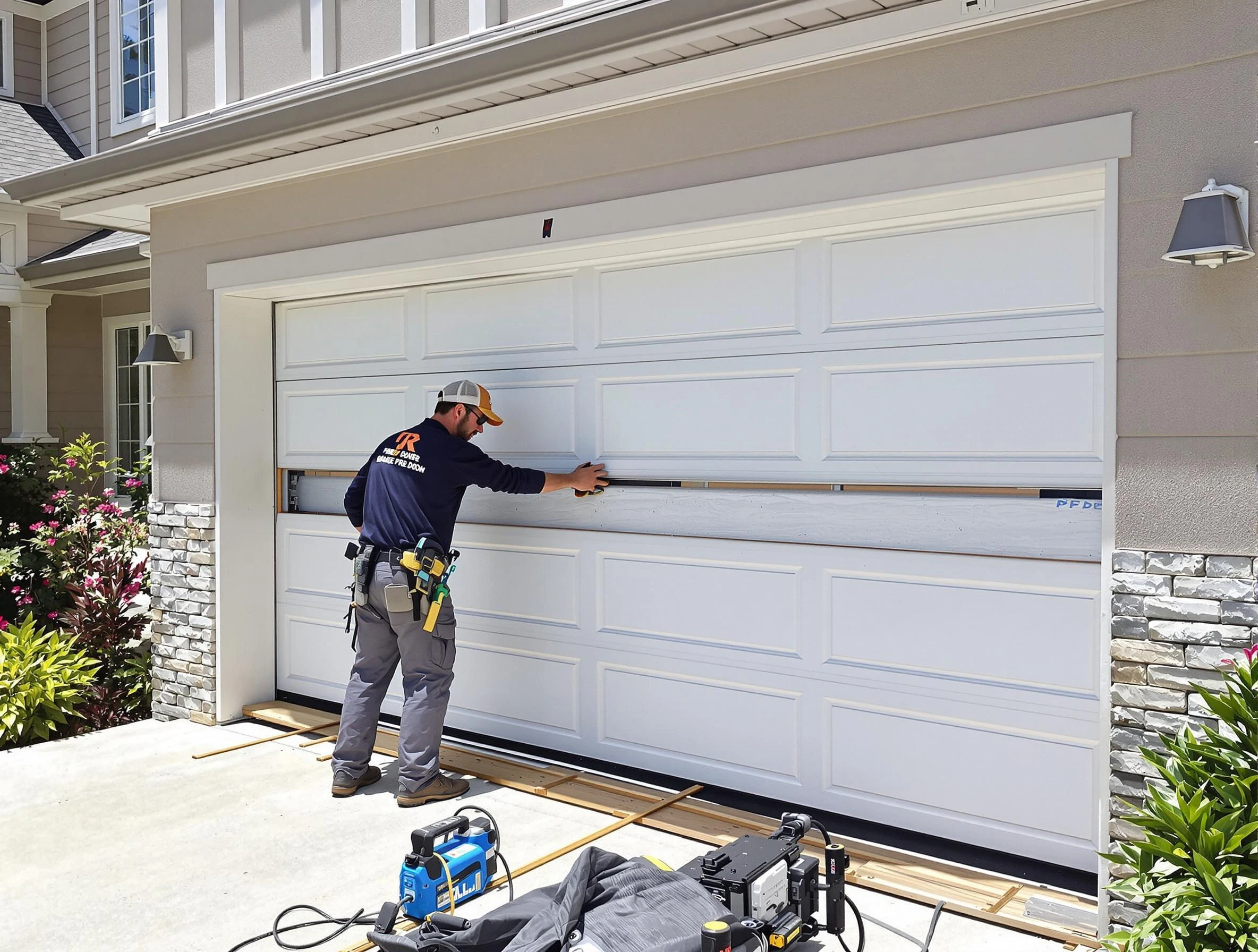 Fairfield Plantation Garage Door Repair team performing complete garage door replacement at Fairfield Plantation residence