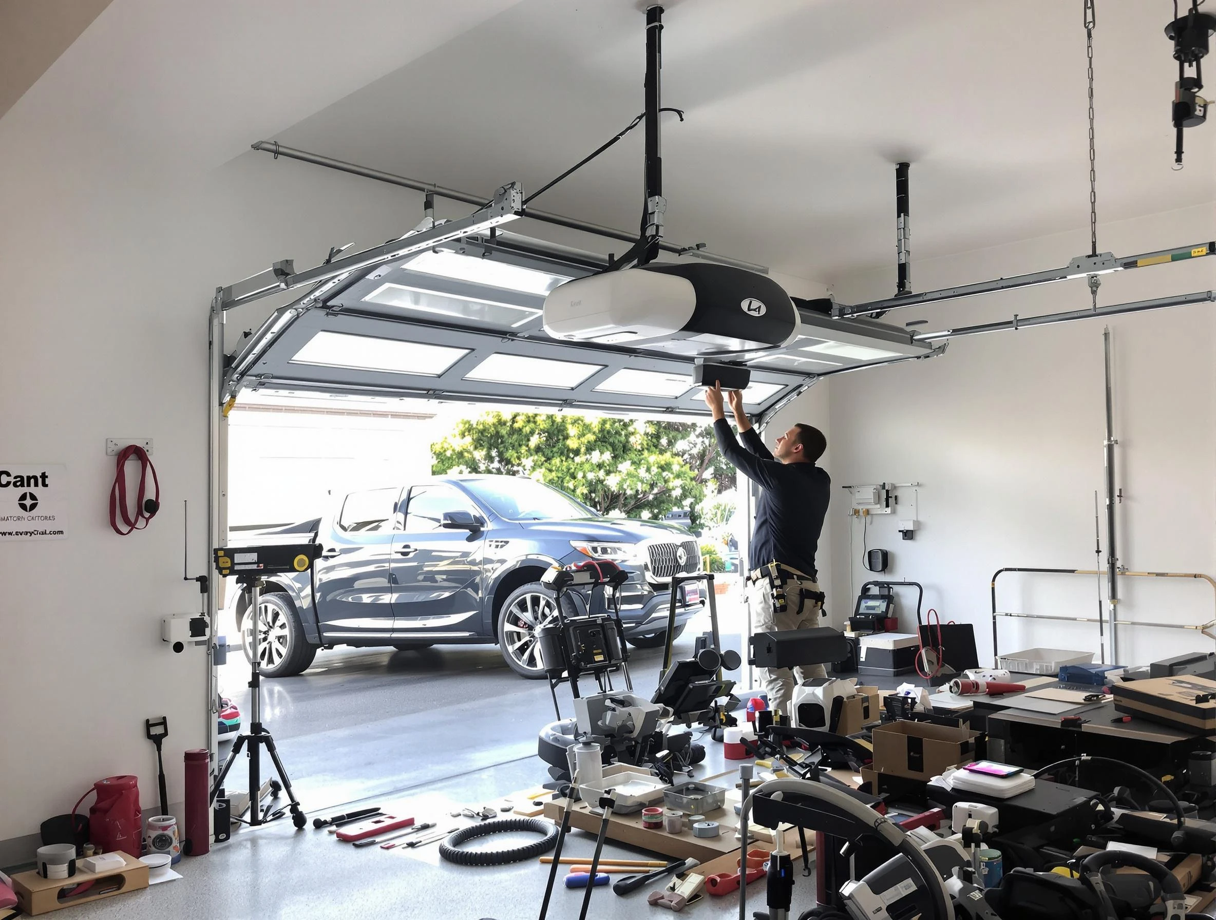 Fairfield Plantation Garage Door Repair specialist installing smart garage door opener system in Fairfield Plantation home