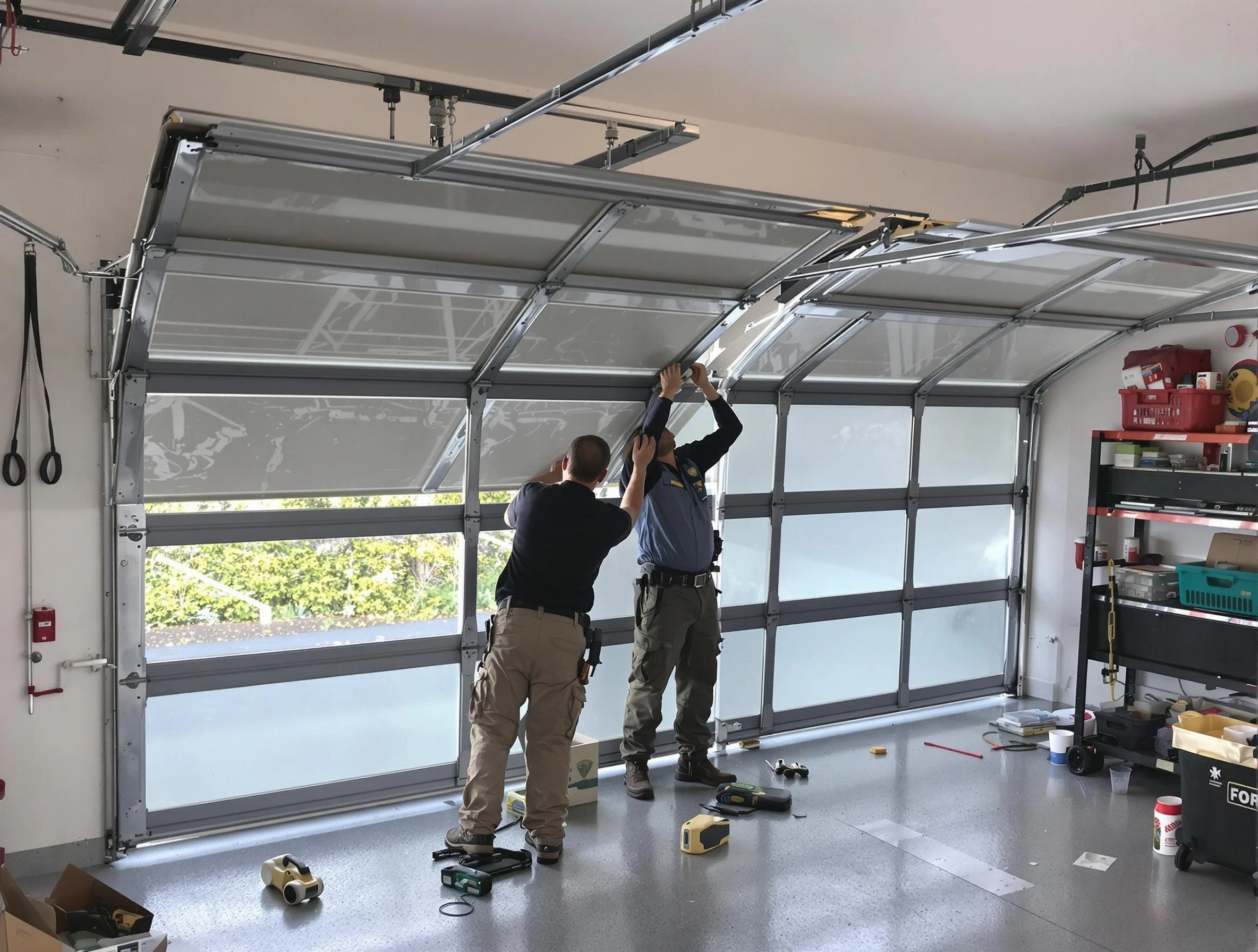 Fairfield Plantation Garage Door Repair expert performing precise panel replacement on Fairfield Plantation garage door
