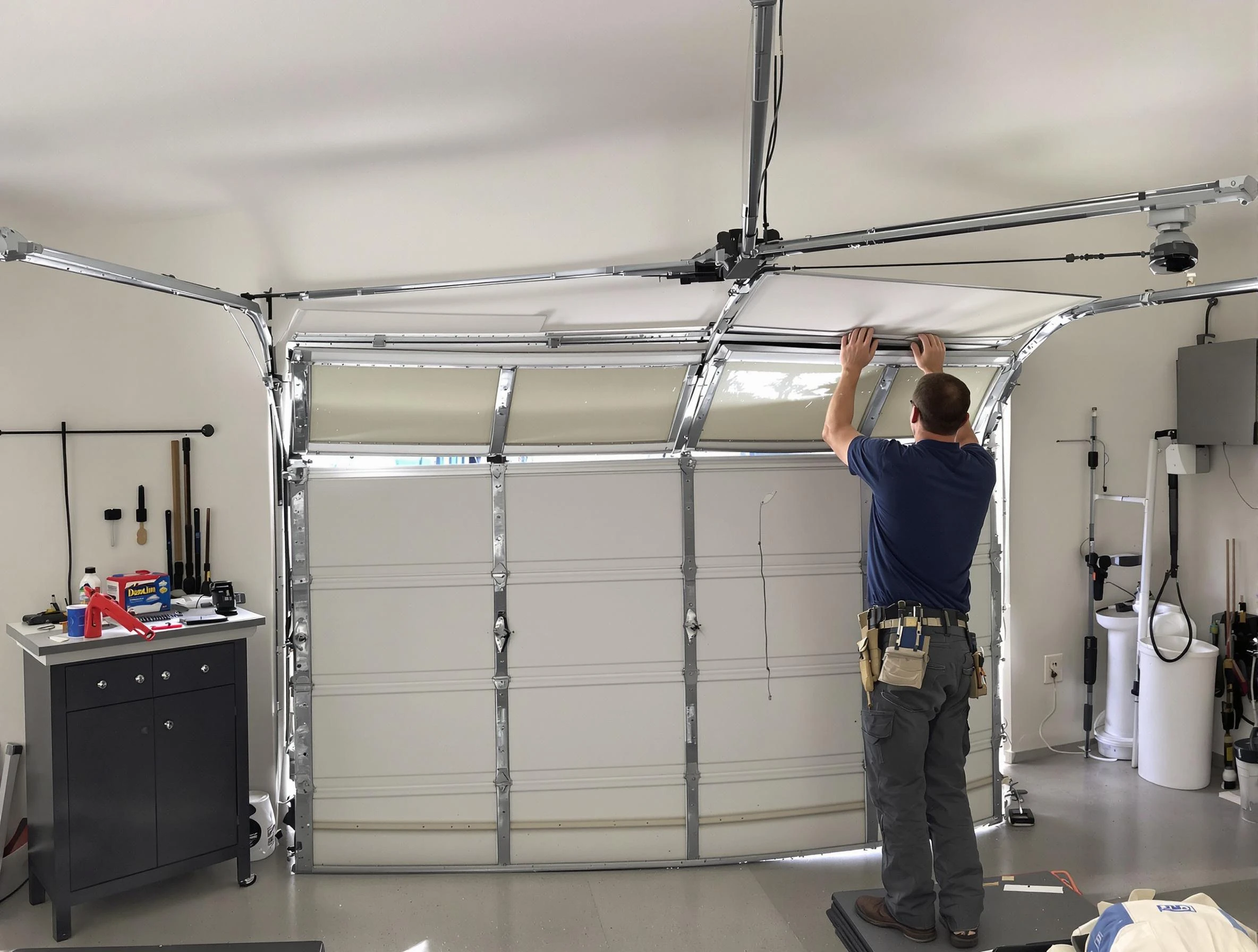 Fairfield Plantation Garage Door Repair specialist performing precise section replacement on Fairfield Plantation garage door
